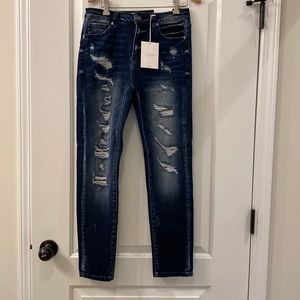 KanCan™ Skinny Leopard Backed Ripped Jean